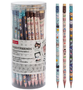 Карандаш чернографитный HB с ластиком Teddy Friends круглый корпус