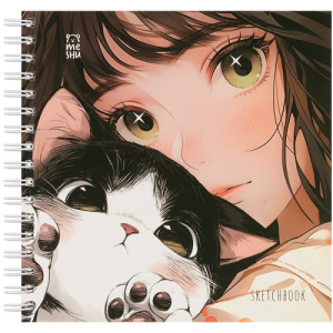 Скетчбук 60л 150х150 MESHU Сat girl на спирали soft-touch 120г/м2