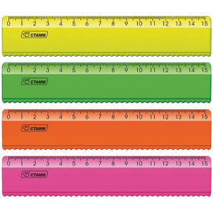 Линейка 15 см Стамм NEON Cristal с волнистым краем ассорти