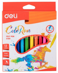 Фломастеры 12 цветов Deli ЕС10000 ColoRun смываемые