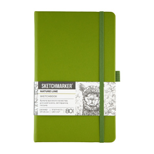 Скетчбук Sketchmarker 140г/кв.м 13х21см 80л твердая обложка оливковый 