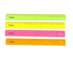 Линейка 25см пластик NEON Cristal прозрачная цветное ассорти