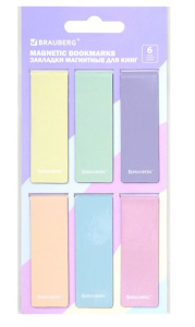 Закладки для книг МАГНИТНЫЕ PASTEL 6 шт 60x20 мм BRAUBERG