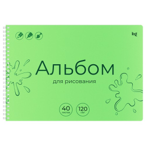 Альбом для рисования 40л А4 на гребне BG UniTone. Green пластиковая обложка 120г/м2