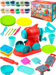 Игровой набор для лепки Готовим лапшу и бургер 12 цветов пластилина+35 предметов