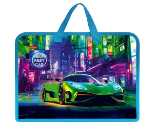 Папка для трудов А4 пластиковая 1 отделение с ручками  245х340х35мм на молнии Неоновый 