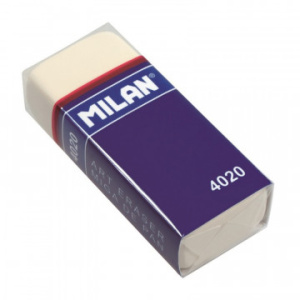 Ластик MILAN 4020 прямоугольный картонный держатель 55х23х12мм белый