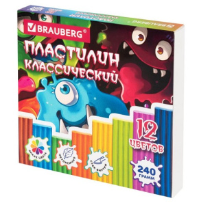 Пластилин 12 цв МОНСТРИКИ BRAUBERG 240 г
