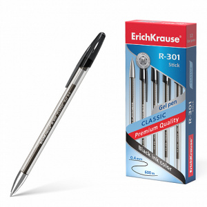 Ручка гелевая 0,5 мм черные чернила ErichKrause R-301 Classic Gel Stick  