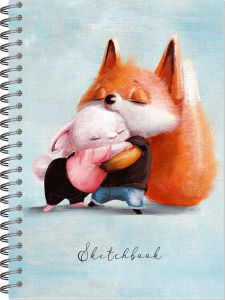 Скетчбук А5 60л 100г/м2 SKETCHBOOK с жесткой ламинированной обложкой Обнимашки Лисёнок зайчонок