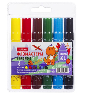 Фломастеры 6 цветов Hatber JUMBO-XL Диносад