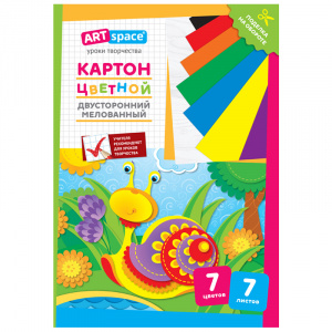 Картон цветной А4 7л. 7цв двусторонний ArtSpace мелованный в папке