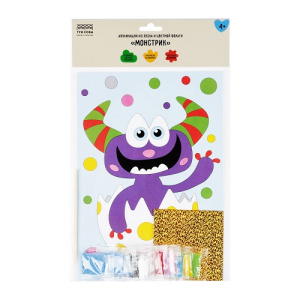 Аппликация из песка и цветной фольги ТРИ СОВЫ Монстрик с раскраской