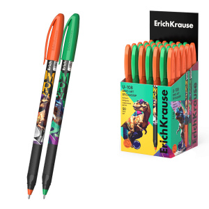 Ручка шариковая 1мм синие чернила ErichKrause U-109 Stick&Grip Dino Art 