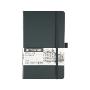 Скетчбук Sketchmarker 140г/кв.м 13х21см 80л твердая обложка графитовый