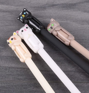 Ручка 0,7мм гелевая синяя колпачок в форме Котика