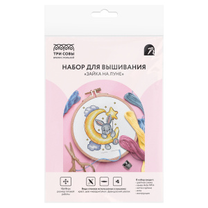 Набор для вышивания крестиком 10x13см Зайка на луне ТРИ СОВЫ