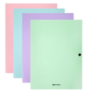 Папка на кнопке пластиковая А4 BRAUBERG PASTEL 3 клапана 600мкм ассорти