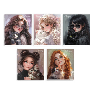 Тетрадь А5+ 48л клетка Красотка с котиком