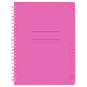 Тетрадь 48л А5 клетка на силиконовом спирали BG Neon. Pink пластиковая обложка