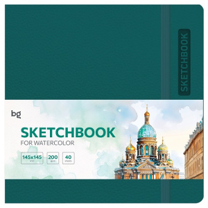 Скетчбук для акварели 40л 145х145 BG Bright. Teal кожзам на резинке 200г/м2