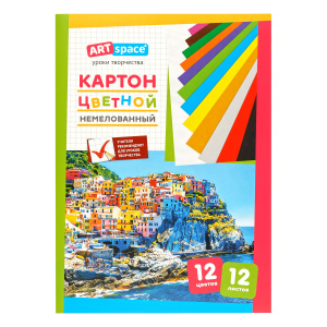 Картон цветной А4 12л 12цв немелованный ArtSpace