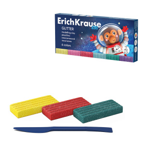 Пластилин 6 цветов ErichKrause Kids Space Animals Glitter с блестками со стеком