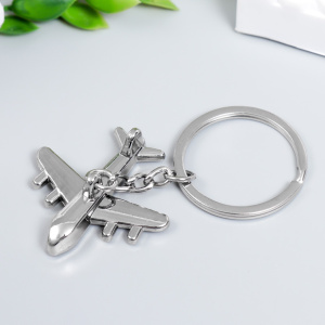 Брелок металл Самолёт с турбинами серебро 3,8 х 3,8см