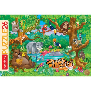 ПАЗЛЫ-ИГРА 26 элементов А4 300х200мм в Рамке В джунглях