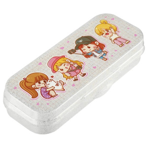 Пенал-футляр СТАММ Подружки прозрачный с блестками 215х90х43мм