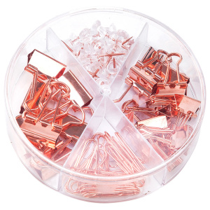 Набор мелкоофисный Deli 78553 гвоздики 20шт скрепки 30шт золотистый металл