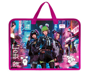 Папка для трудов А4 пластиковая 1 отделение с ручками 245х340х35мм на молнии K-POP