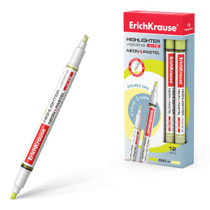 Маркер текстовыделитель двусторонний ErichKrause Visioline V-16 желтый Neon+Pastel