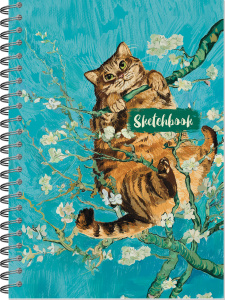 Скетчбук А5 60л 100г/м2 SKETCHBOOK с жесткой ламинированной обложкой Кот и цветущий миндаль Ван Гог