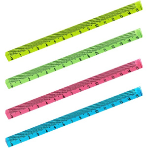 Линейка 15см СТАММ пластиковая трехгранная прозрачная неоновые цвета ассорти