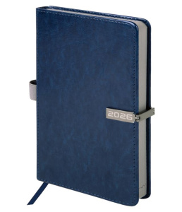 Ежедневник датированный 2026 А5 138x213 мм BRAUBERG Inspiration под кожу цветной срез синий