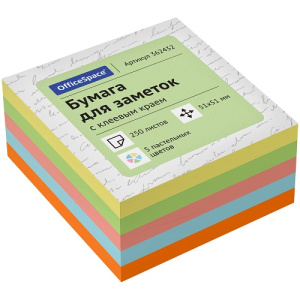 Самоклеящийся блок OfficeSpace 51х51мм 250л 5 пастельных цветов