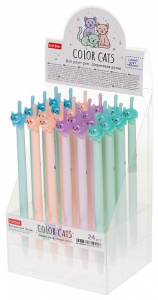 Ручка шариковая автоматическая 0,6 мм синие чернила Hatber Color Cats Hatber