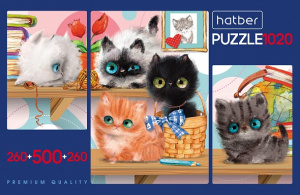 Пазлы-игра А2 260+500+260 элементов 3 картинки в 1 коробке Кошарики