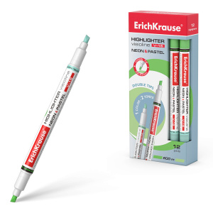 Маркер текстовыделитель двусторонний ErichKrause Visioline V-16 зеленый Neon+Pastel