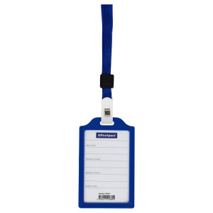 Бейдж вертикальный OfficeSpace 63х110мм жесткий каркас синий без держат