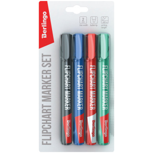 Набор маркеров для флипчартов Berlingo 4цв пулевидный 2мм блистер европодвес