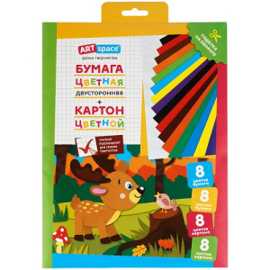 Набор цветной двусторонней бумаги немелованной и цветной картон  А4 8л 8цв ArtSpace Олененок