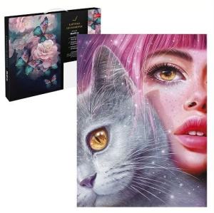 Картина по номерам 30х40 см Девушка с котом на подрамнике