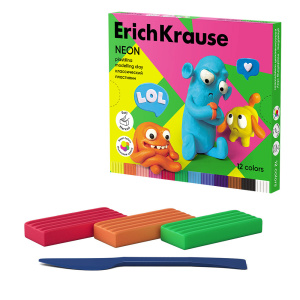 Пластилин 12 цветов со стеком ErichKrause Jolly Friends Neon