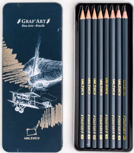 Набор чернографитных карандашей 2Н-8В Малевичъ Graf'Art металлическая коробка, 8 шт