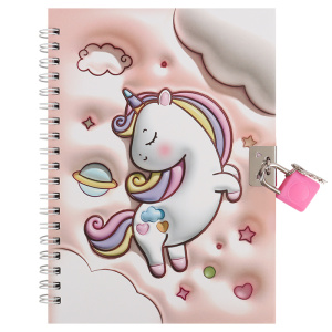 Блокнот 13x18см 48л Единорог на спирали с замочком и ключиками