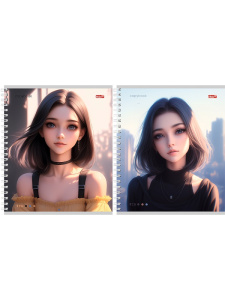 Тетрадь А5 48л клетка Портрет девушки на спирали