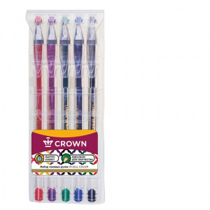 Набор гелевых ручек 5 цветов Crown Hi-Jell Color 