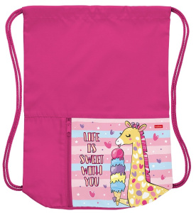 Мешок для сменной обуви 2 отделения Hatber Жирафик 34х41см с карманом на молнии